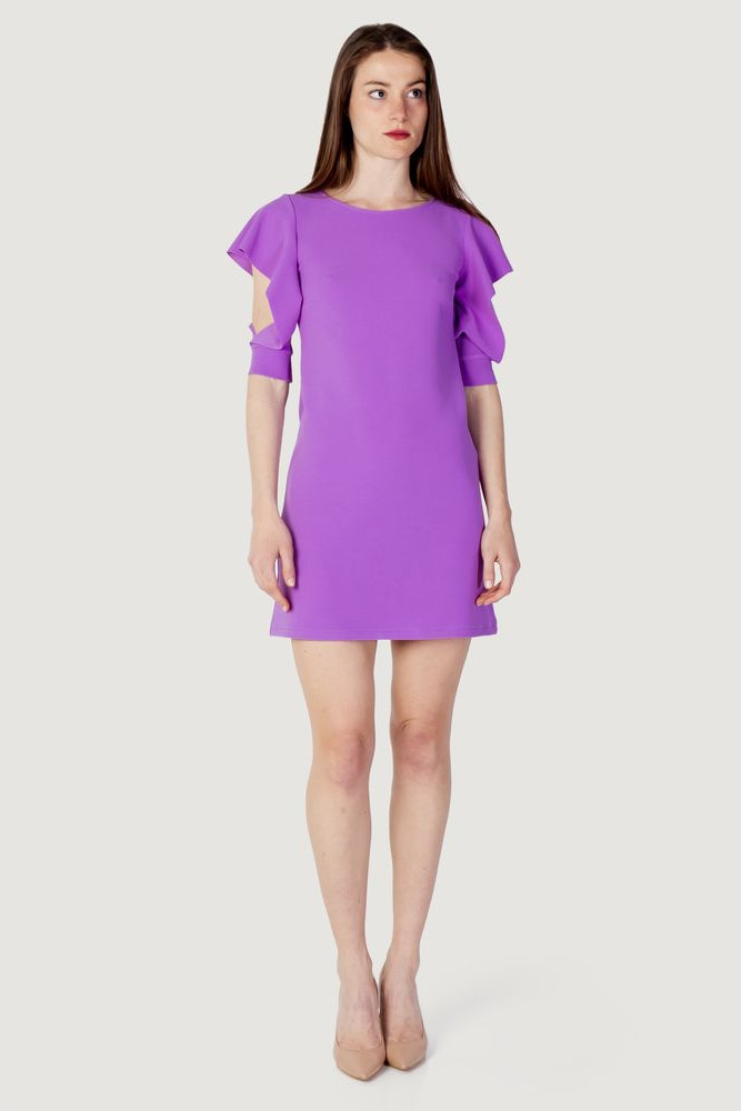 Purple Polyester Midi Dress