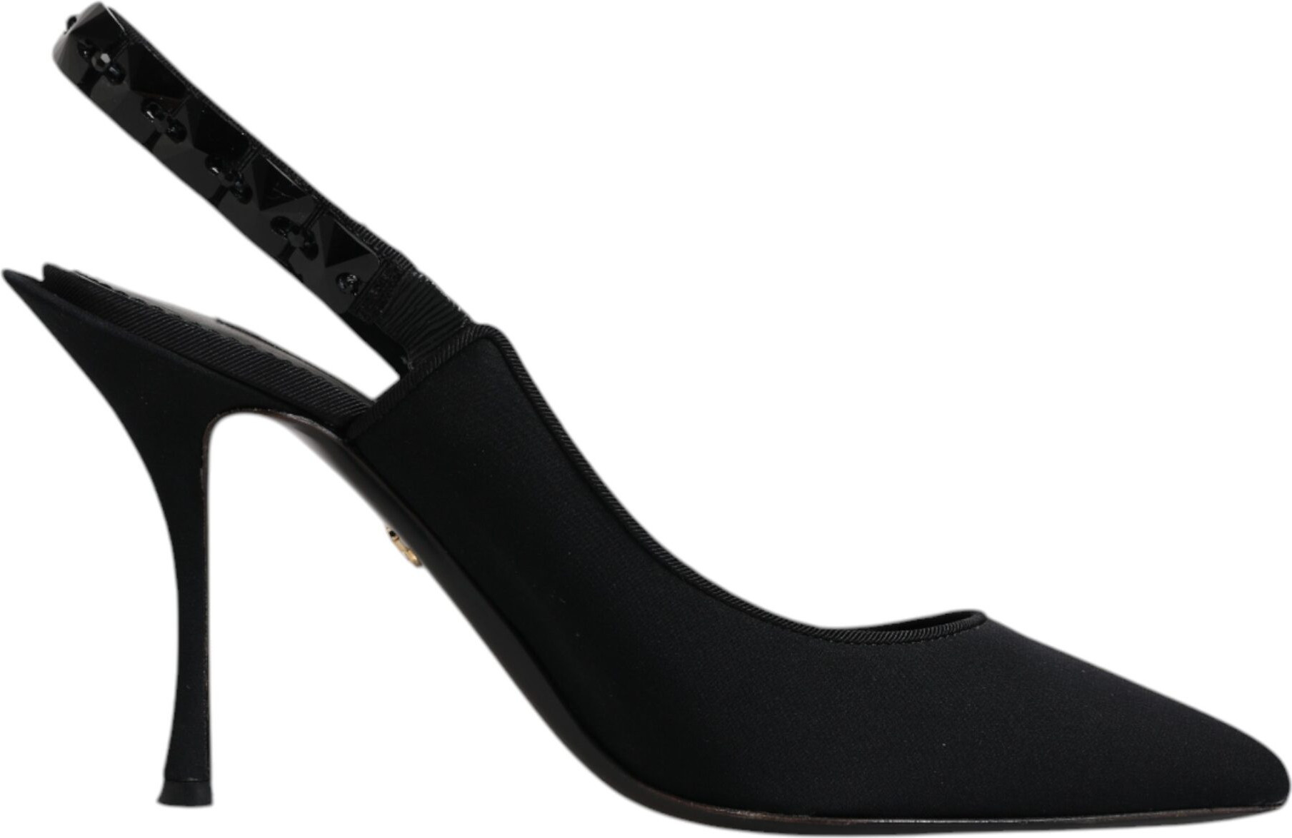 Black Embellished Charmeuse Slingback Shoes