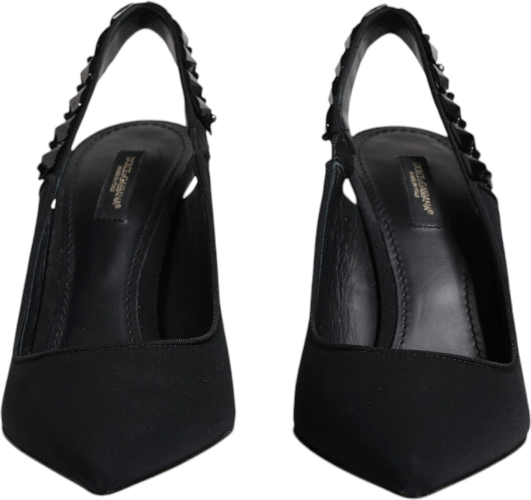 Black Embellished Charmeuse Slingback Shoes