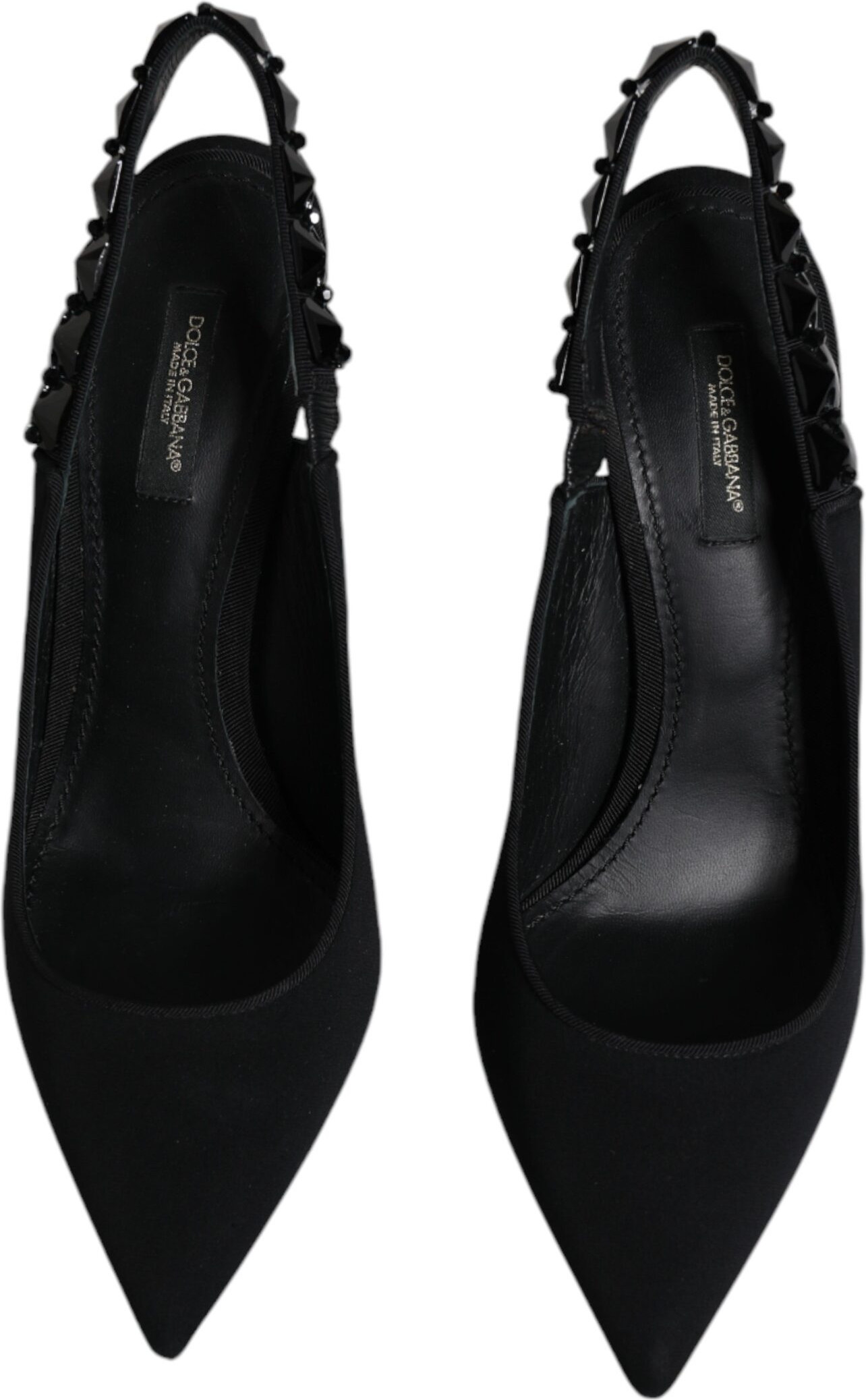Black Embellished Charmeuse Slingback Shoes
