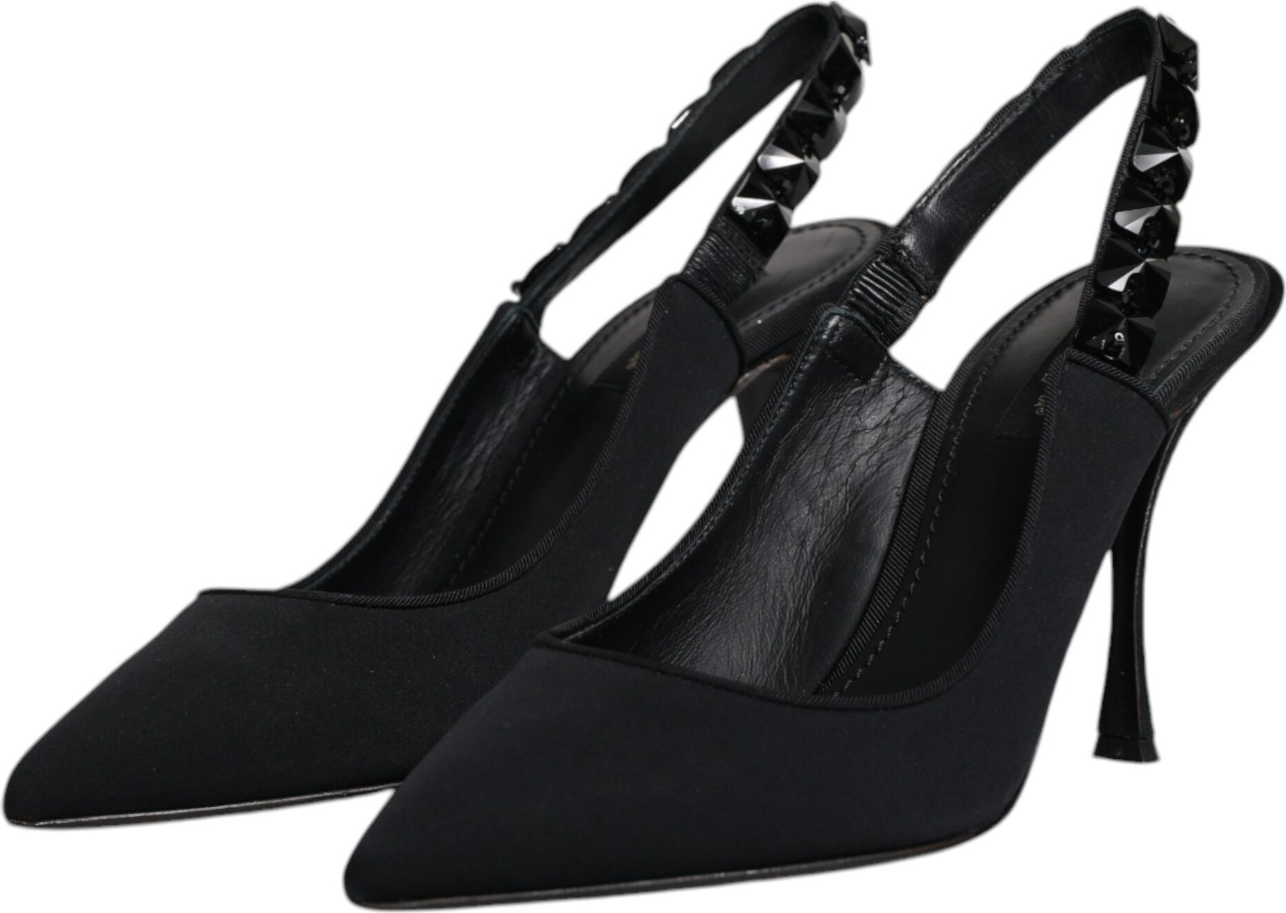 Black Embellished Charmeuse Slingback Shoes