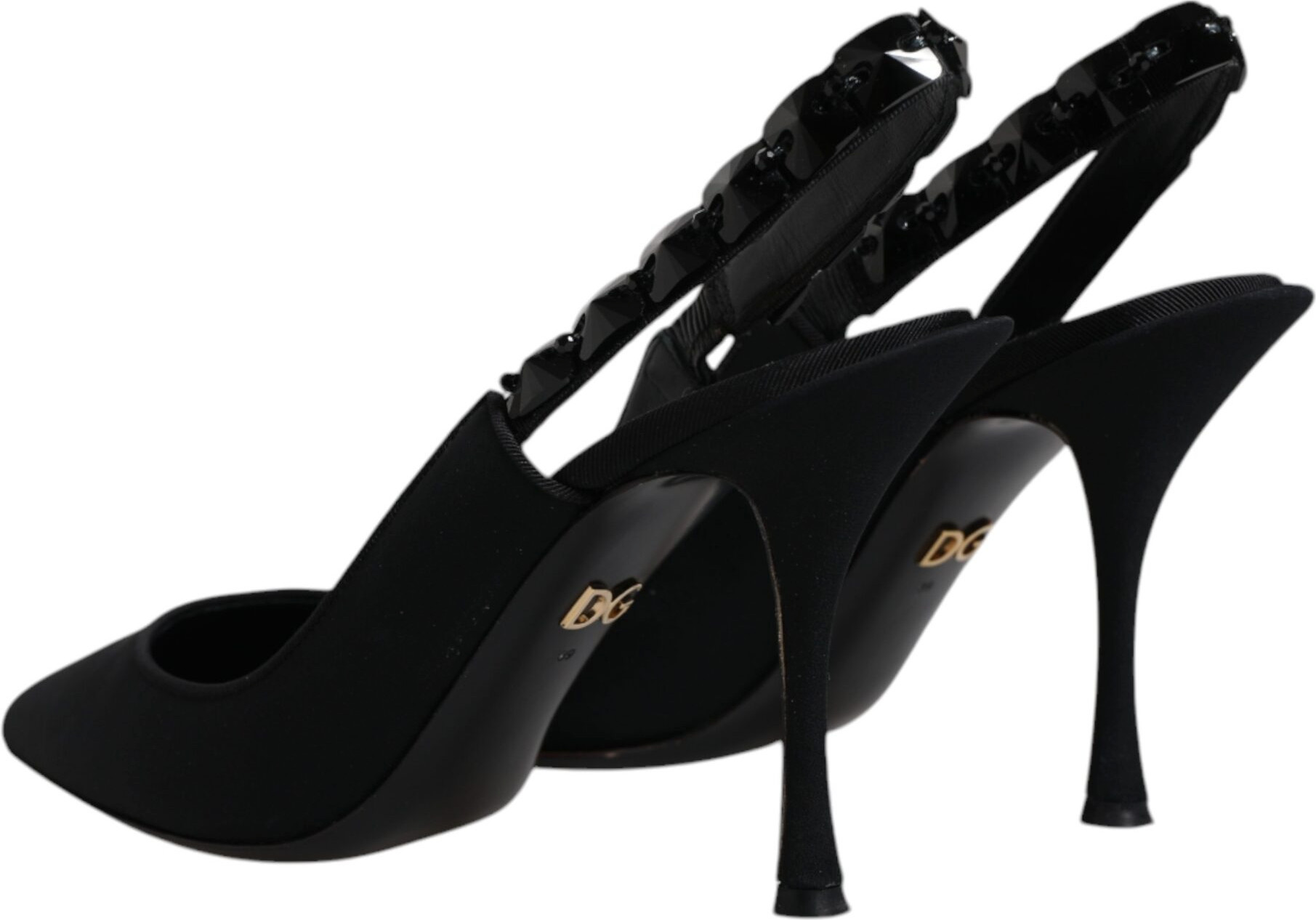 Black Embellished Charmeuse Slingback Shoes