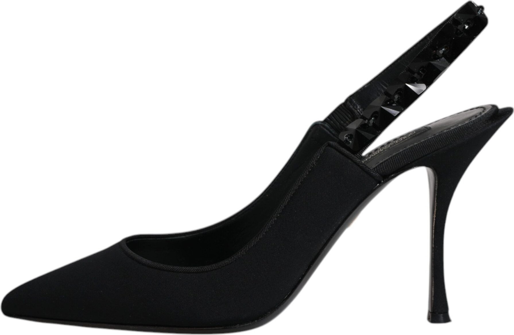 Black Embellished Charmeuse Slingback Shoes