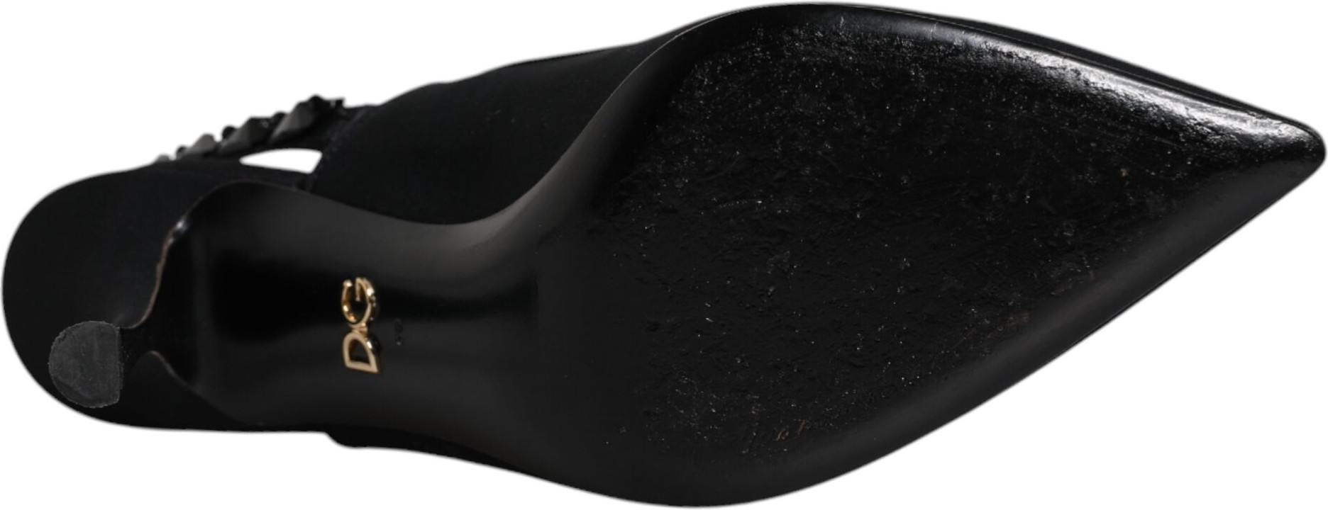 Black Embellished Charmeuse Slingback Shoes