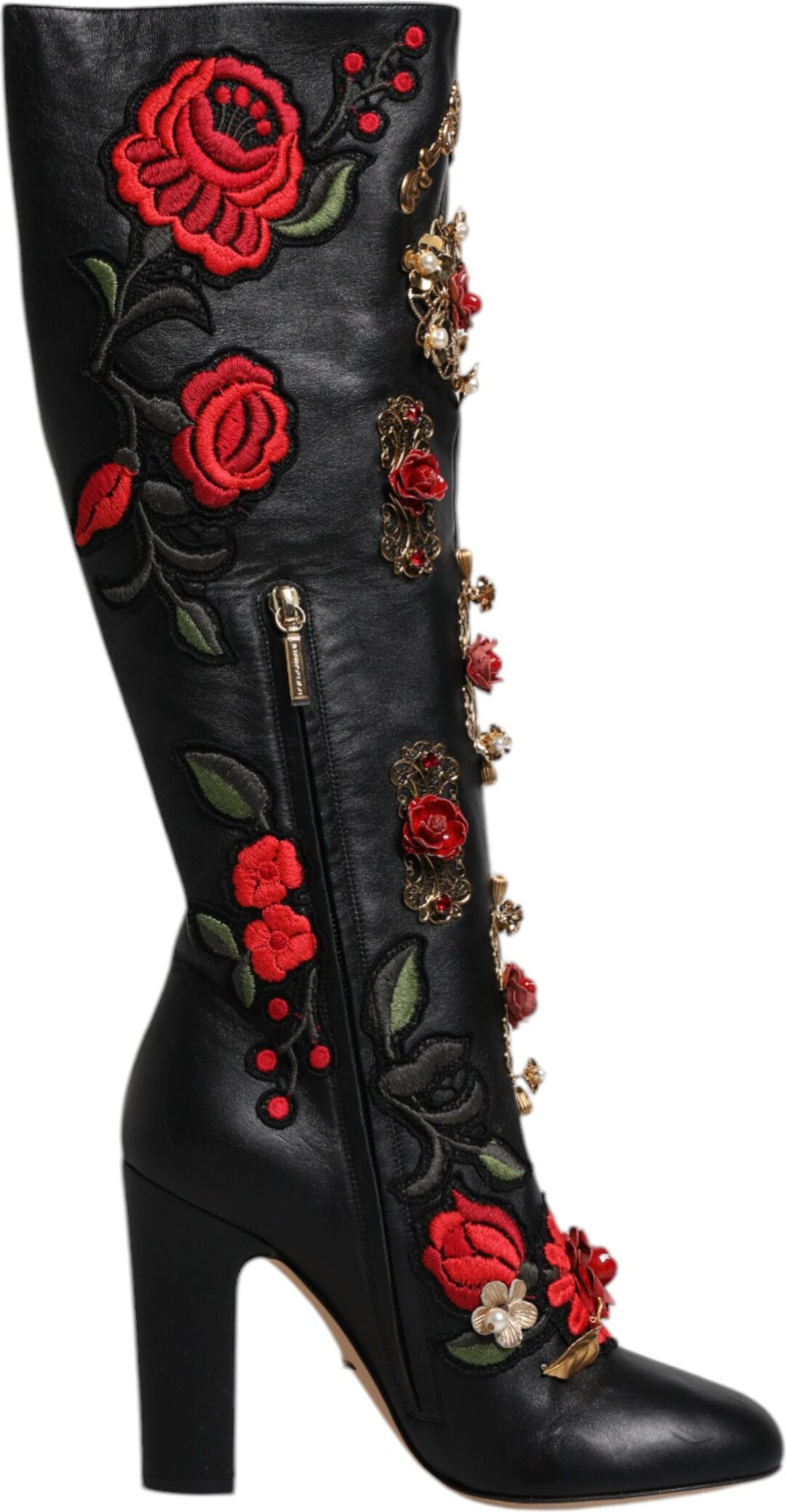 Ботильоны Dolce & Gabbana на каблуке из кожи с украшением "Черные розы"