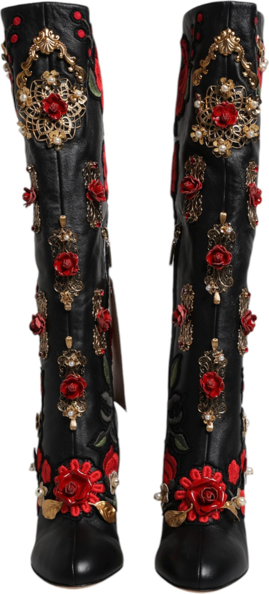 Ботильоны Dolce & Gabbana на каблуке из кожи с украшением "Черные розы"