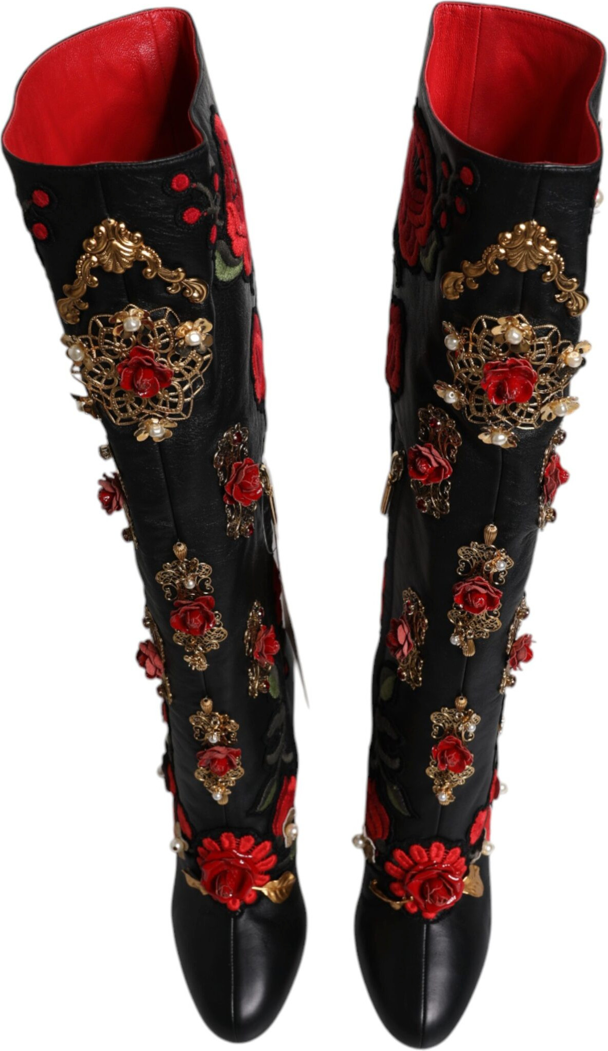 Ботильоны Dolce & Gabbana на каблуке из кожи с украшением "Черные розы"