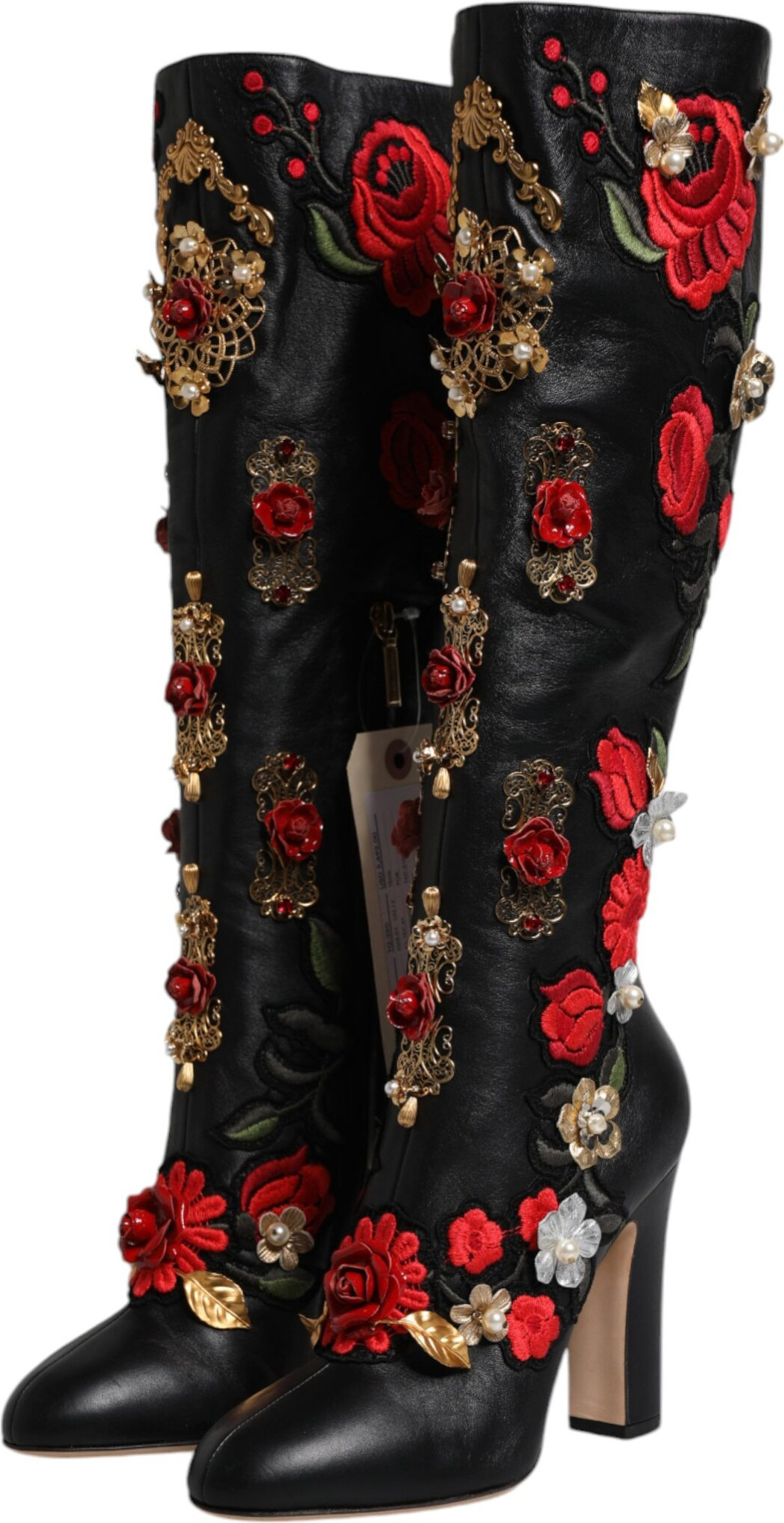 Ботильоны Dolce & Gabbana на каблуке из кожи с украшением "Черные розы"