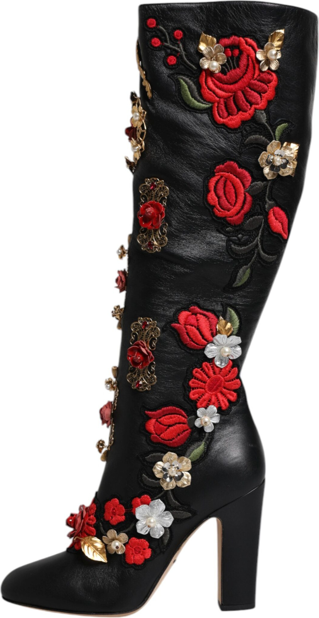 Ботильоны Dolce & Gabbana на каблуке из кожи с украшением "Черные розы"