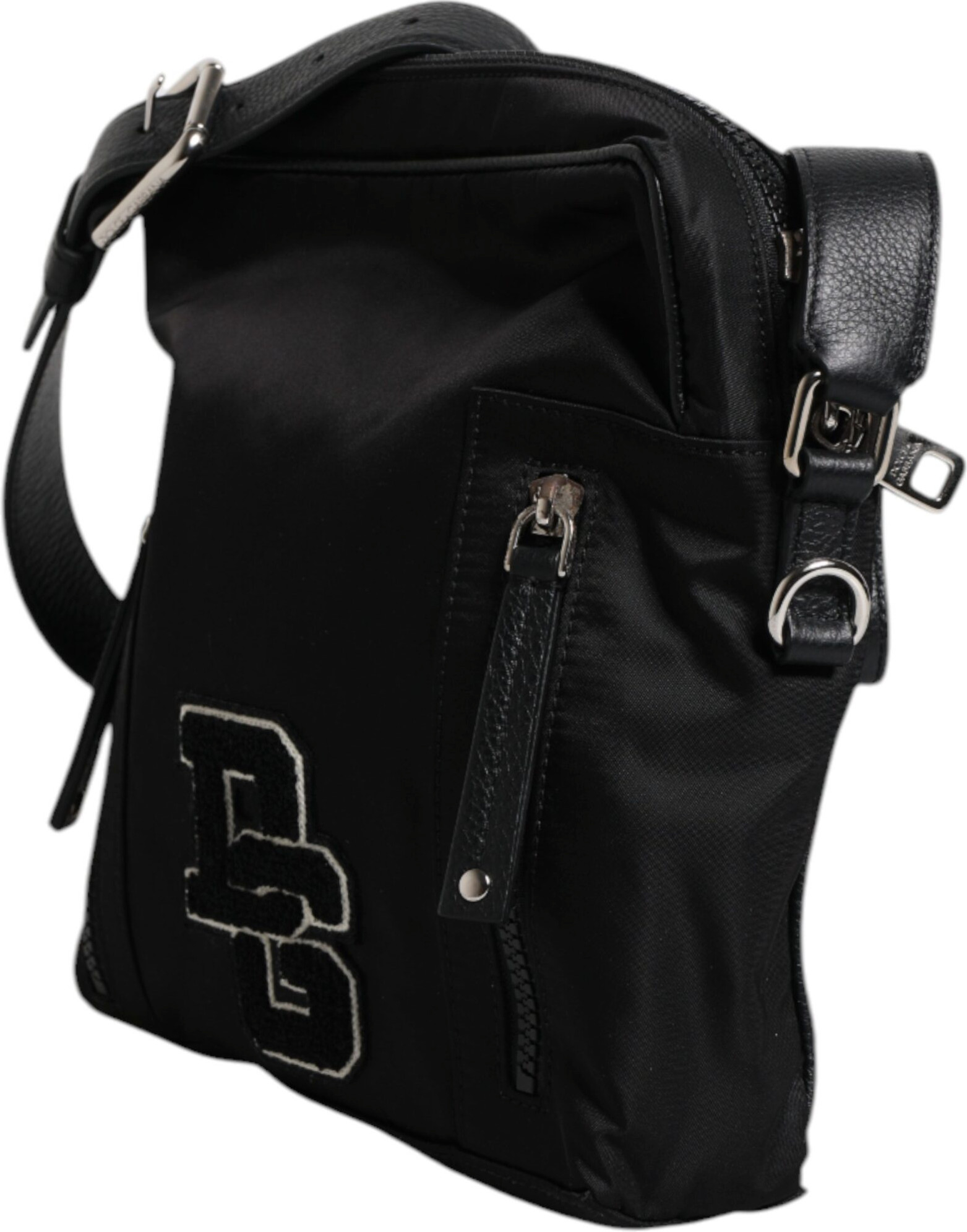 Dolce & Gabbana Messenger Crossbody Sumkasi, Qora Nishonli teri