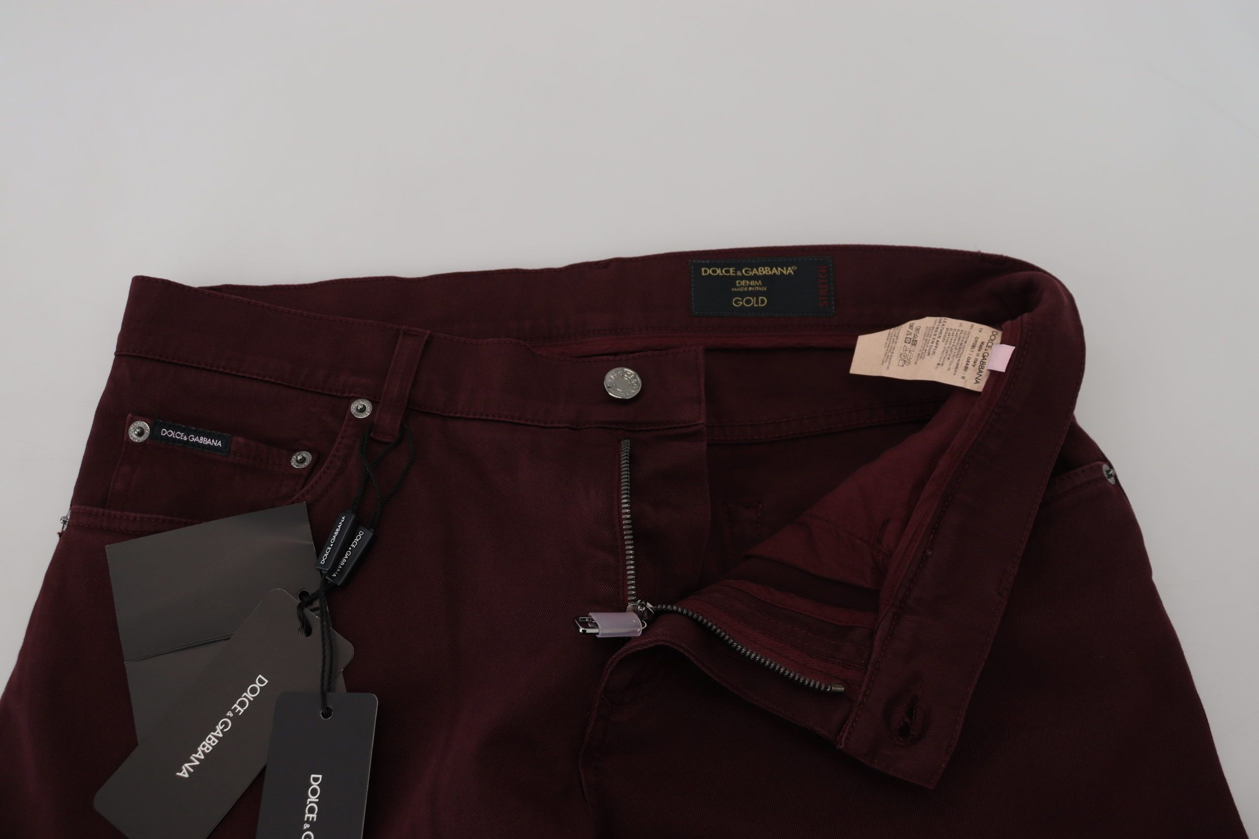 Джинсы Dolce & Gabbana Бордовые Хлопок Стрейч GOLD Denim