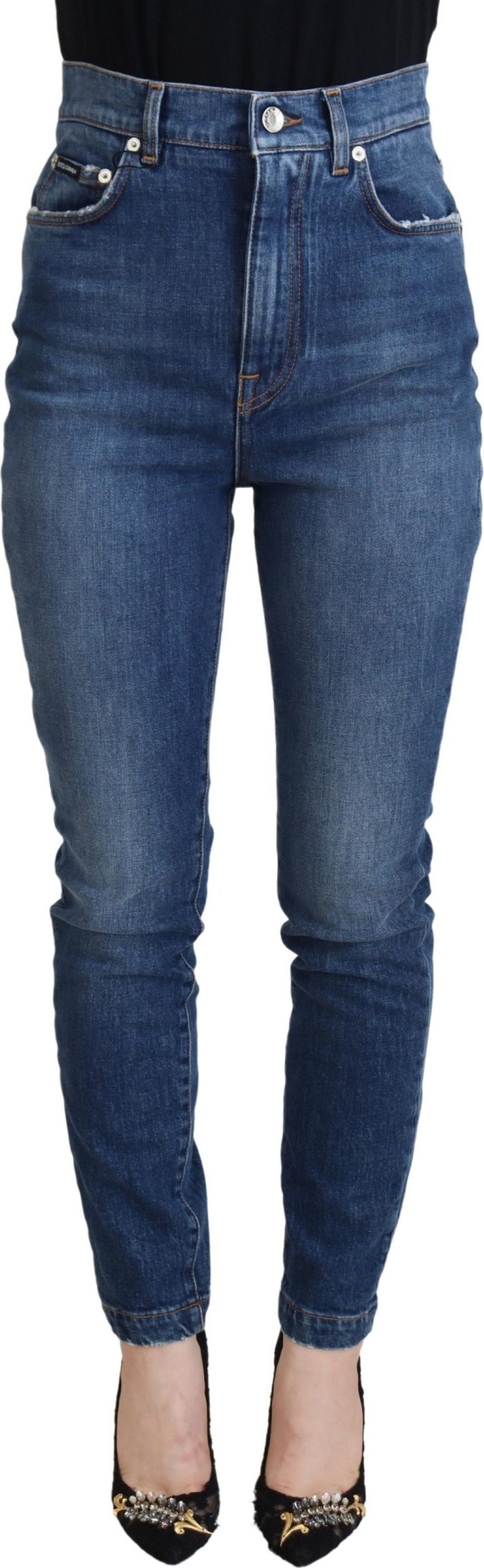 Blue Cotton High Waist Skinny Denim Jeans Dolce & Gabbana
