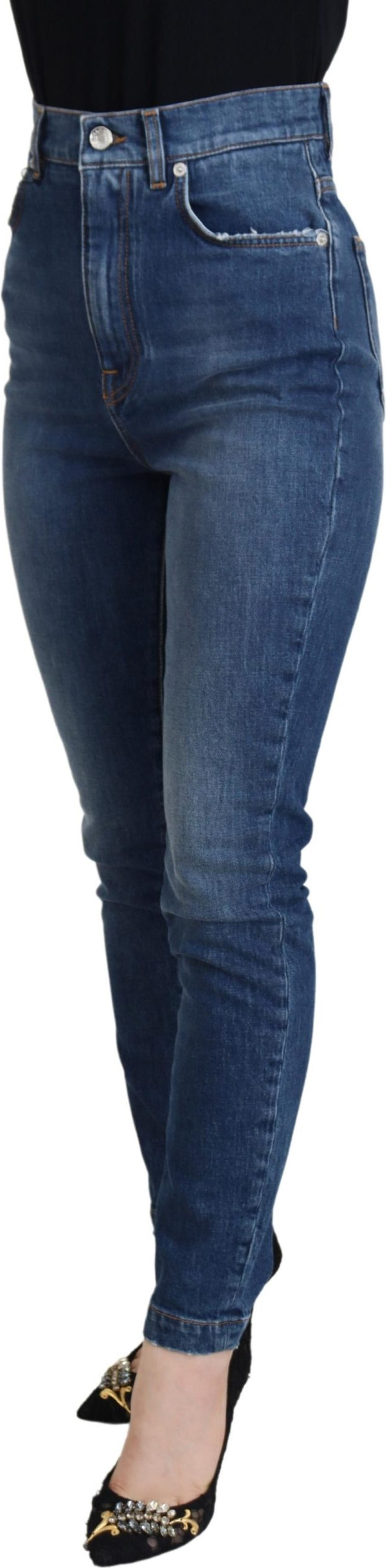 Blue Cotton High Waist Skinny Denim Jeans Dolce & Gabbana