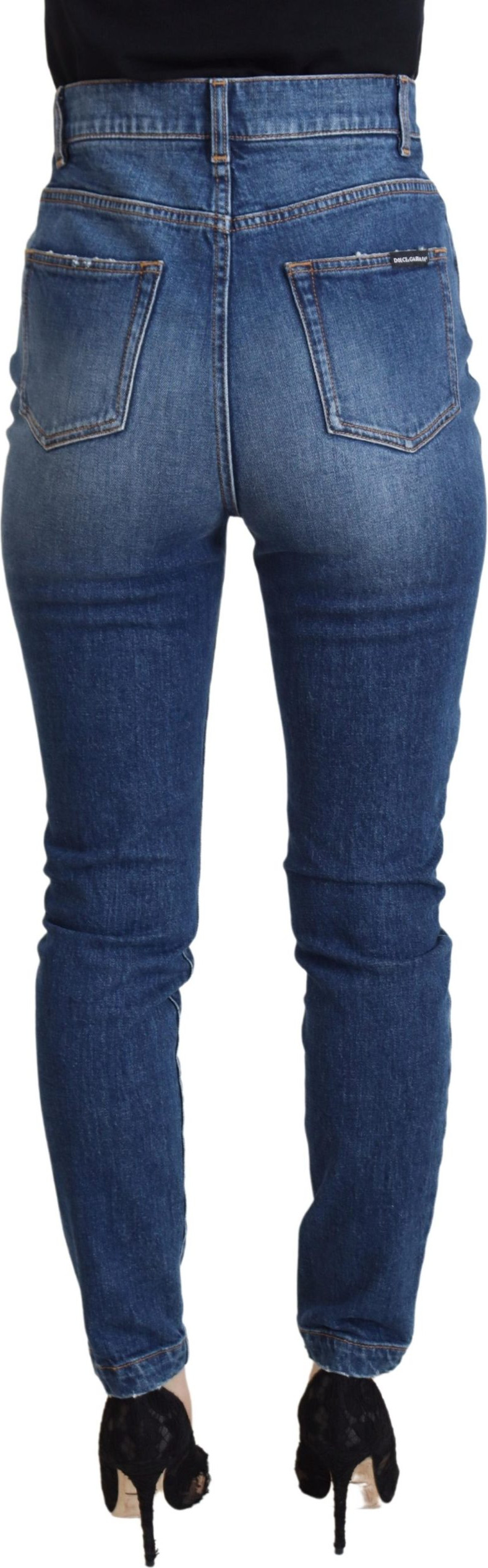 Blue Cotton High Waist Skinny Denim Jeans Dolce & Gabbana