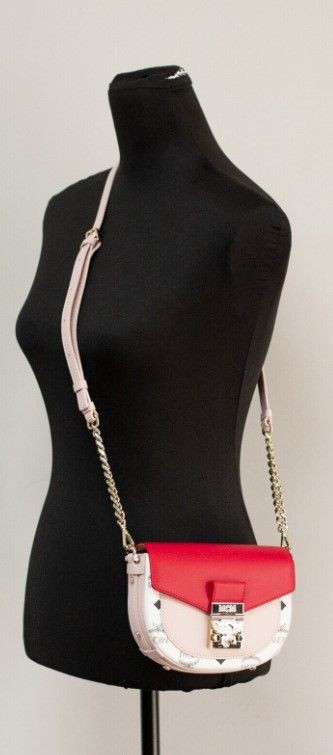 Handbag MCM Patricia Mini Firefly Red Visetos Leather Crossbody Belt Handbag
