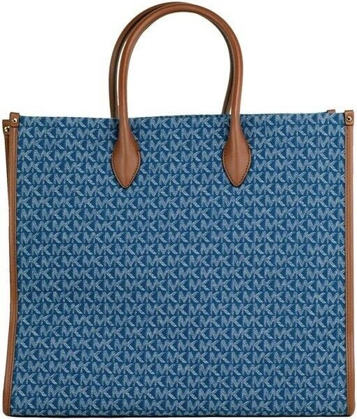 Tote Handbag Michael Kors Mirella Large Signature Denim Logo Canvas North South Tote Handbag