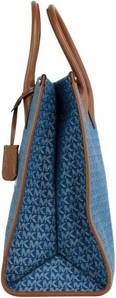 Tote Handbag Michael Kors Mirella Large Signature Denim Logo Canvas North South Tote Handbag