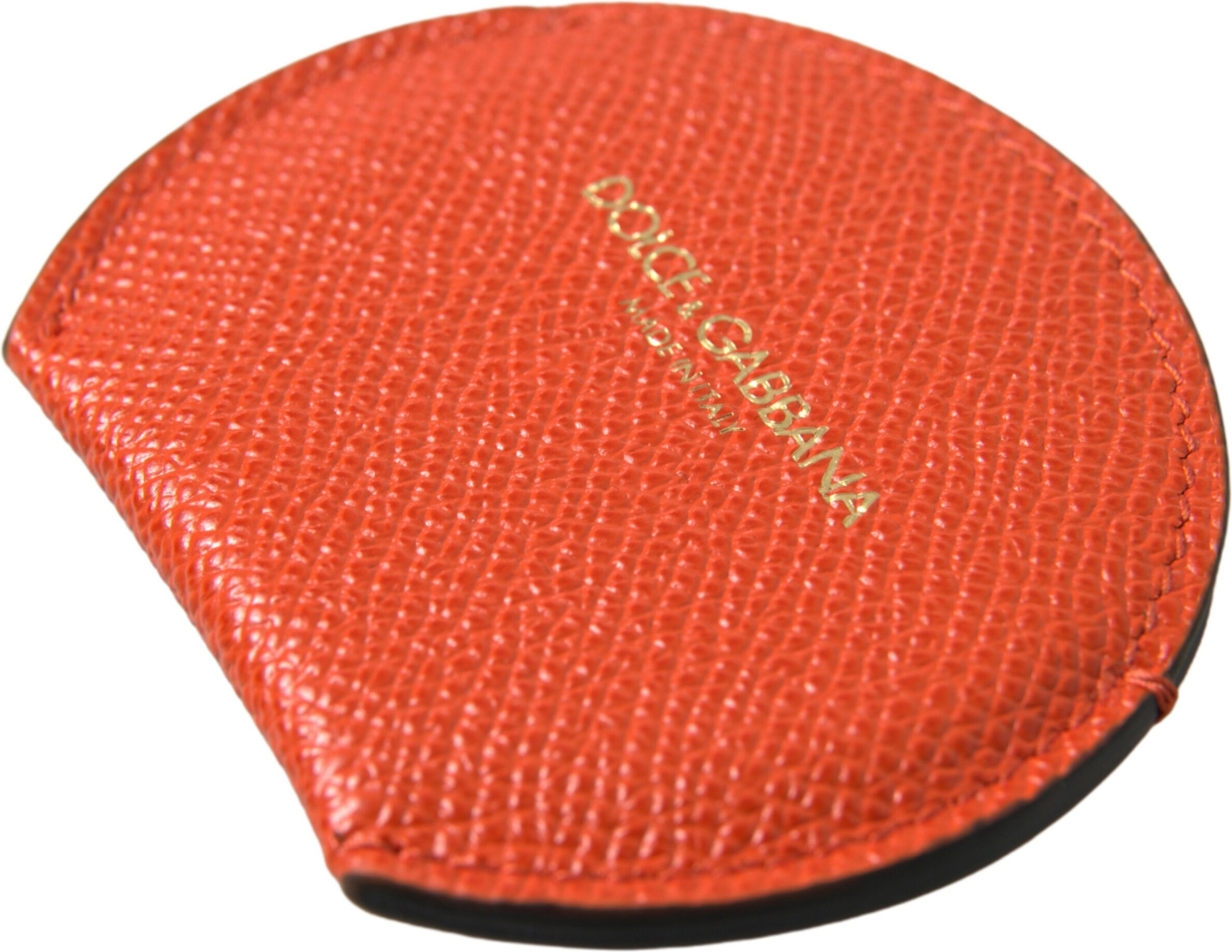 Hand Mirror Holder Dolce & Gabbana Orange Calfskin Leather Round Logo