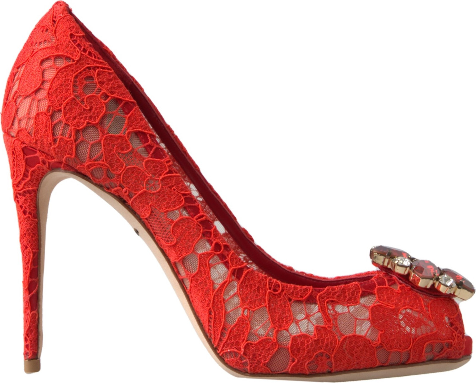 Qizil Taormina Dantel Kristalli Yalpak Dolce & Gabbana Rainbow to'plami