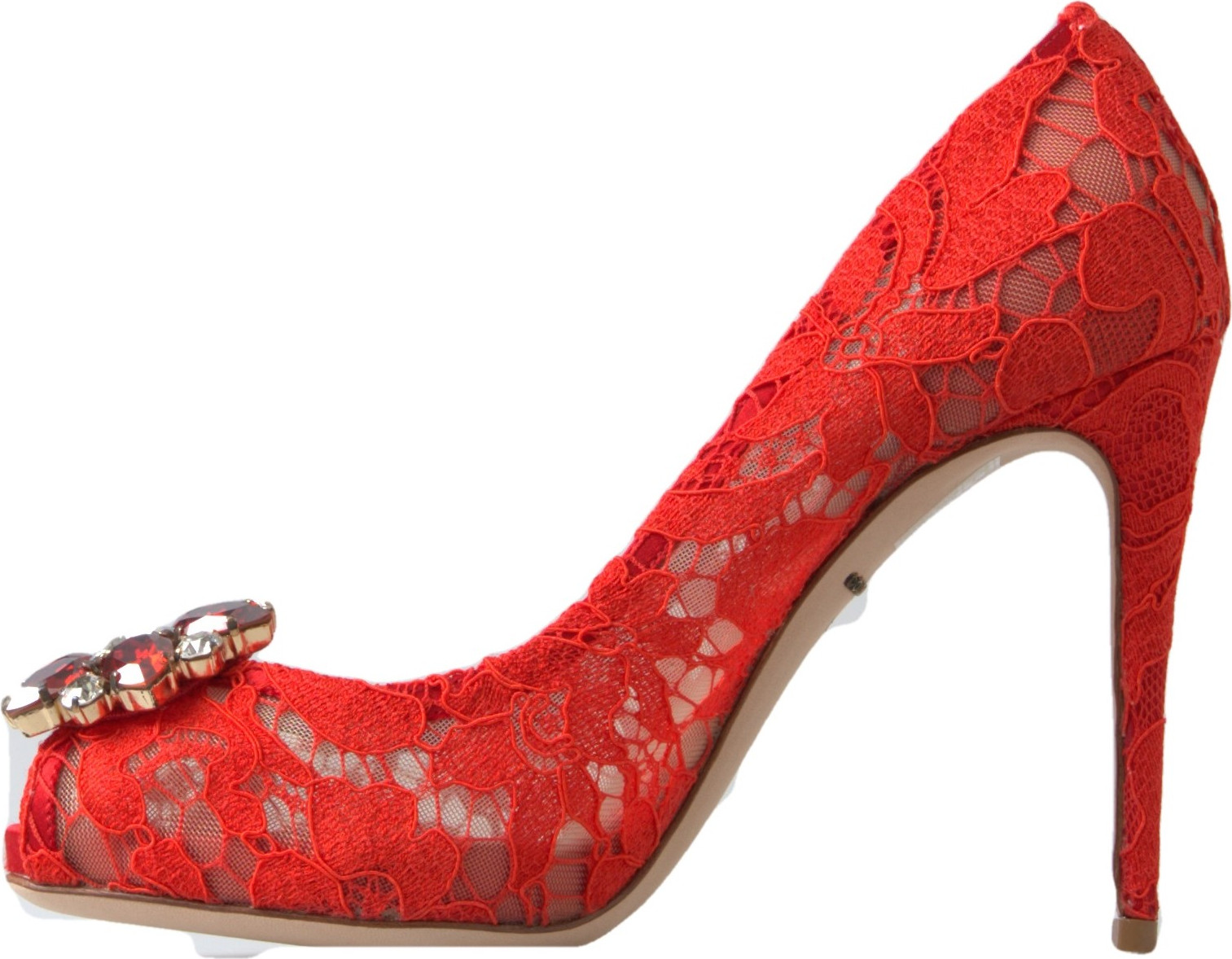 Красные босоножки Dolce & Gabbana Taormina из кружева с кристаллами, коллекция Rainbow