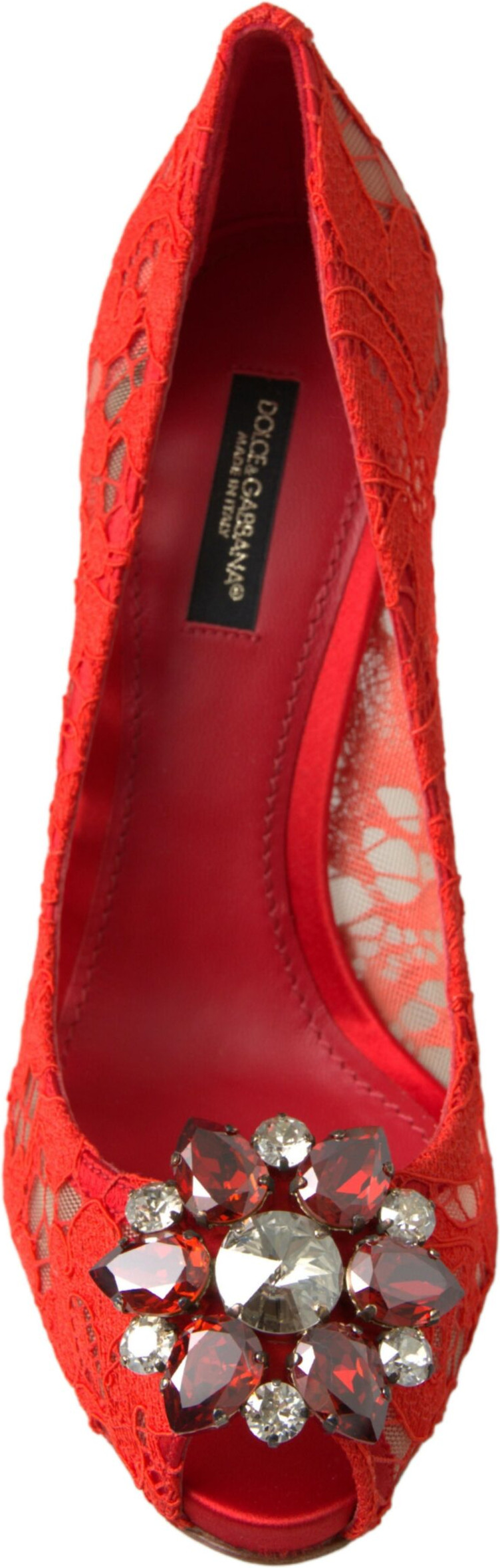 Красные босоножки Dolce & Gabbana Taormina из кружева с кристаллами, коллекция Rainbow