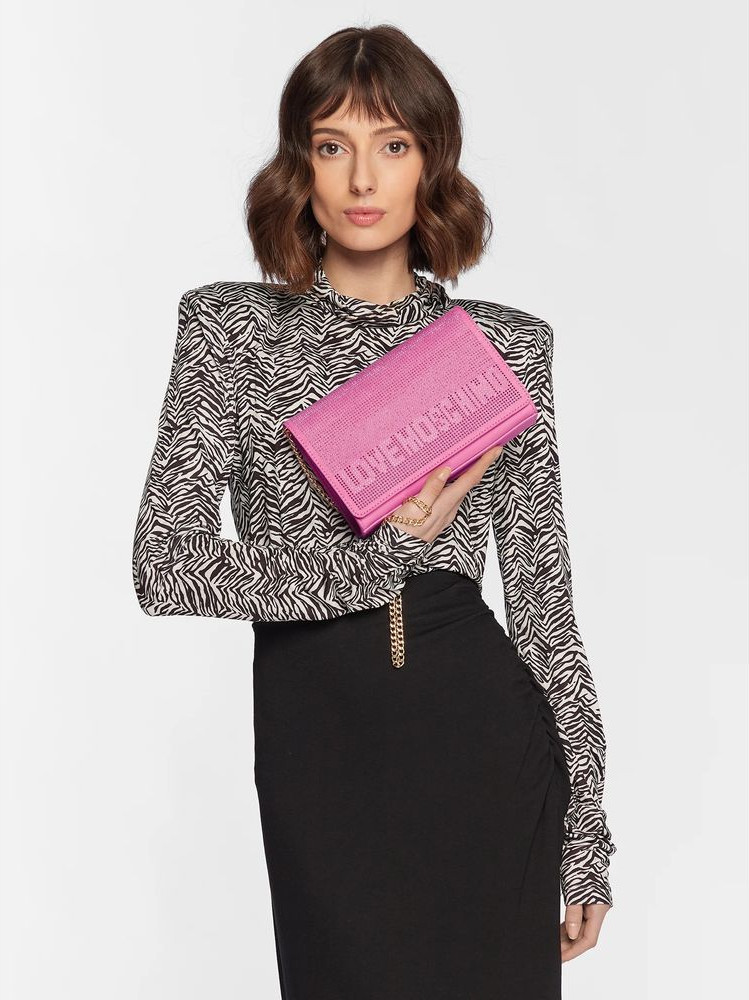 LOVE MOSCHINO Chic Pink Rhinestone-Studded Yorug'i sumkasi