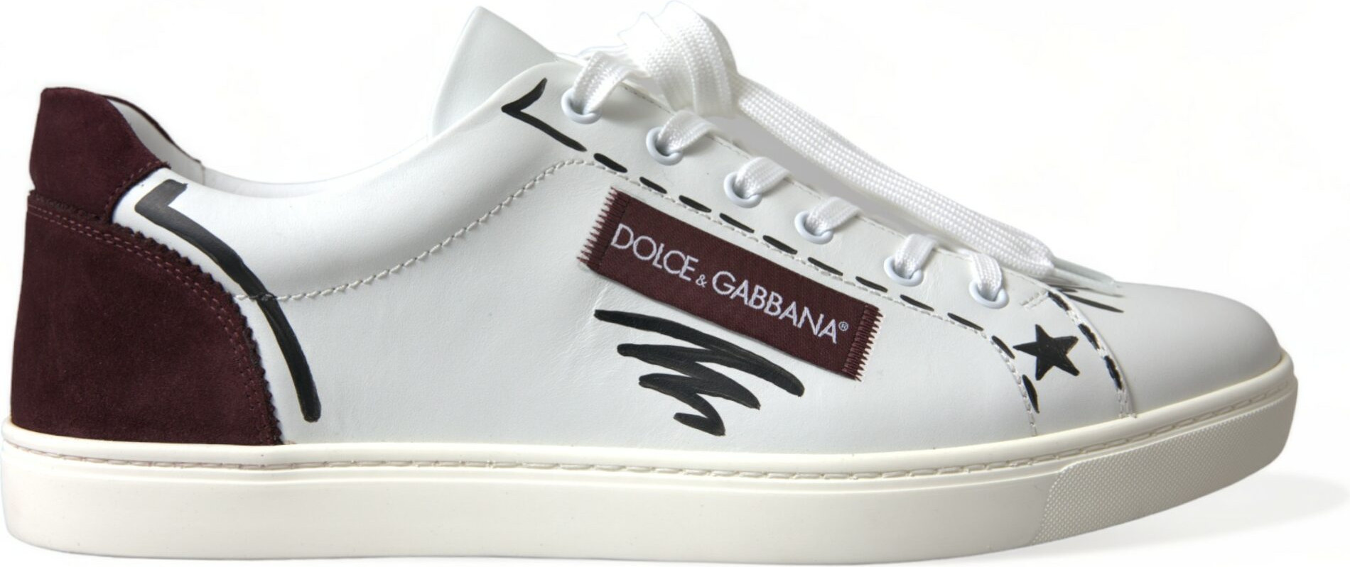 Низкие кроссовки Dolce & Gabbana Бело-бордовая кожа с логотипом