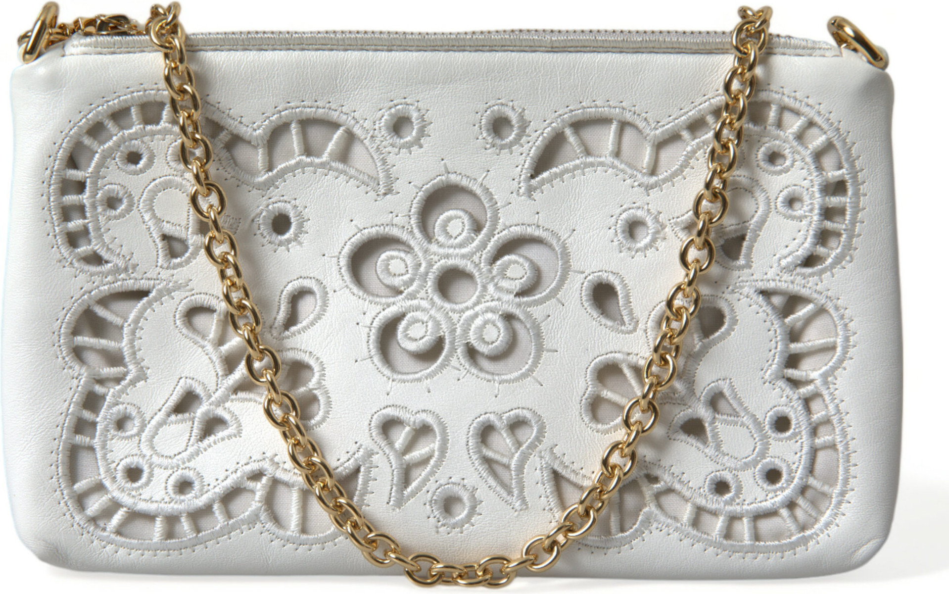 Clutch Dolce & Gabbana Embroidered Floral Leather Clutch with Chain Strap