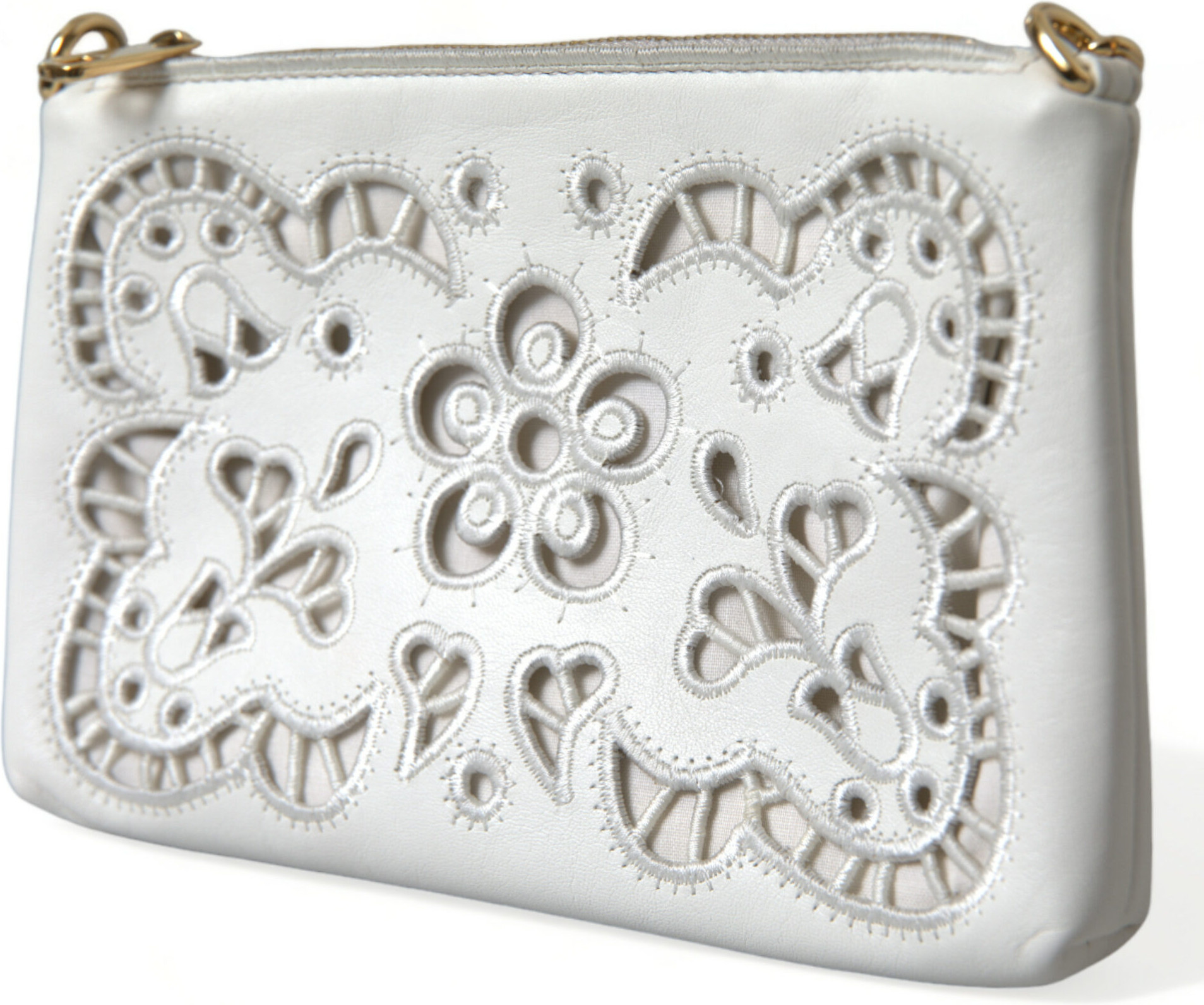 Clutch Dolce & Gabbana Embroidered Floral Leather Clutch with Chain Strap