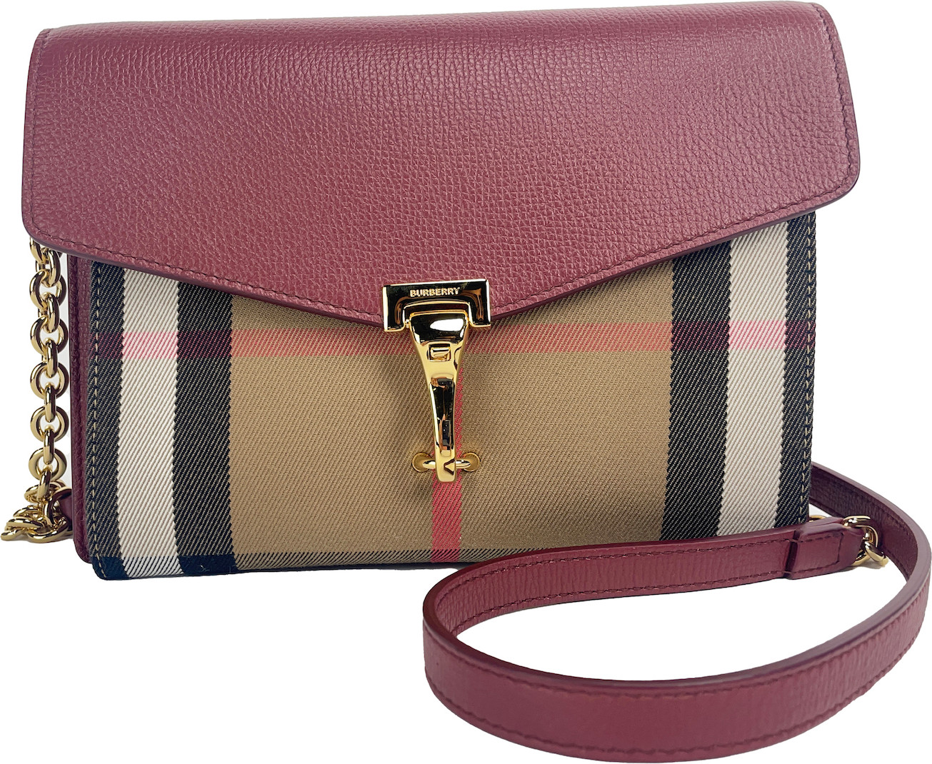 Crossbody Bag Burberry Macken Small Crimson House Check Leather