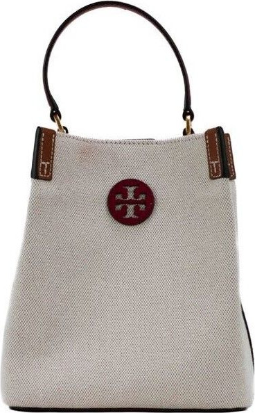 Crossbody Handbag Tory Burch Blake Small Natural Tory Red Canvas Bucket Crossbody Handbag