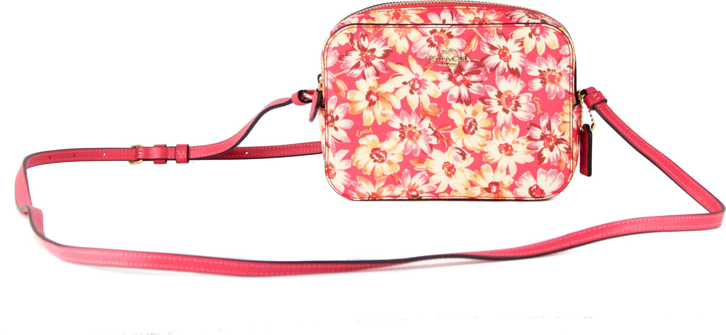 Crossbody Bag Coach Signature Coated Canvas va Ochilgan Charm Mini Kamera Sumkasi