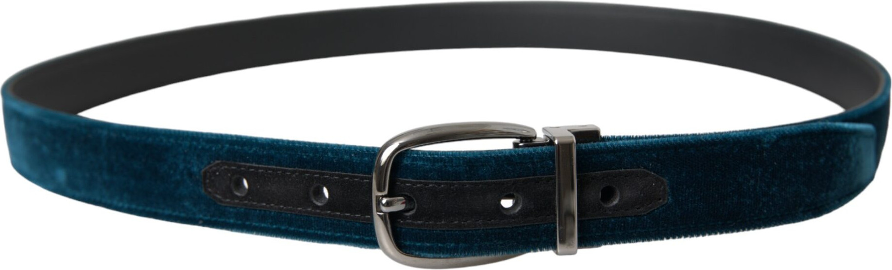 Belt Dolce & Gabbana Blue Velvet Leather Silver Metal Buckle Belt