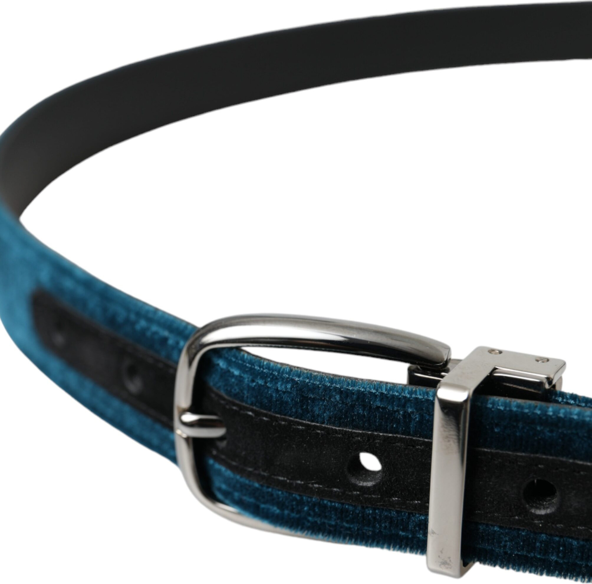 Belt Dolce & Gabbana Blue Velvet Leather Silver Metal Buckle Belt