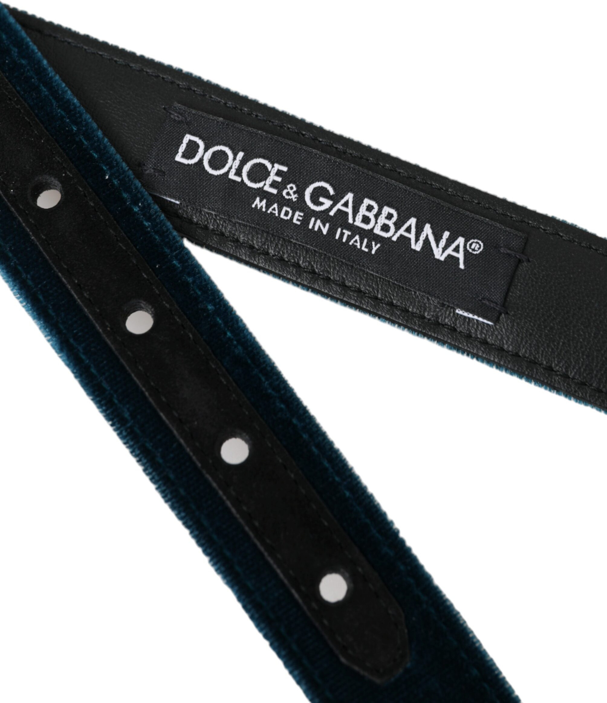 Belt Dolce & Gabbana Blue Velvet Leather Silver Metal Buckle Belt