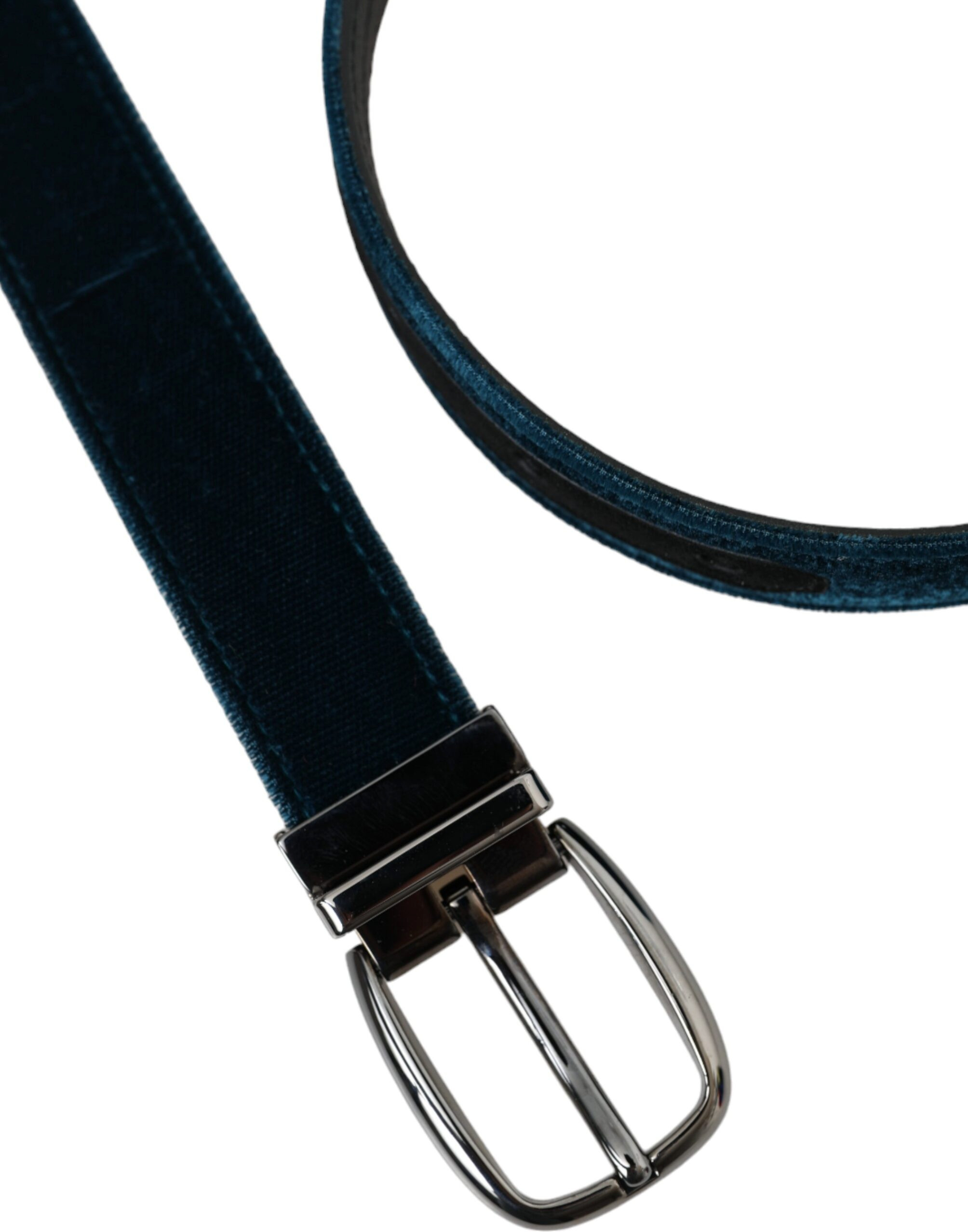 Belt Dolce & Gabbana Blue Velvet Leather Silver Metal Buckle Belt