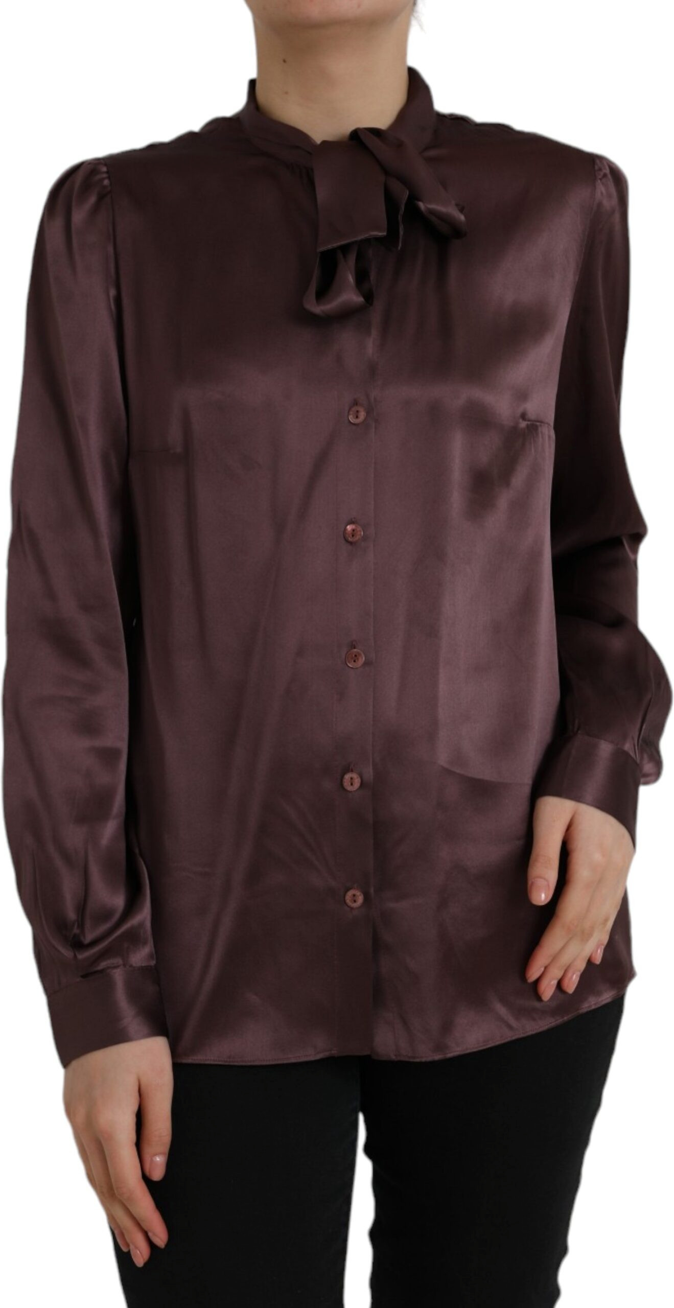 Brown Ascot Collar Long Sleeve Top Blouse Dolce & Gabbana