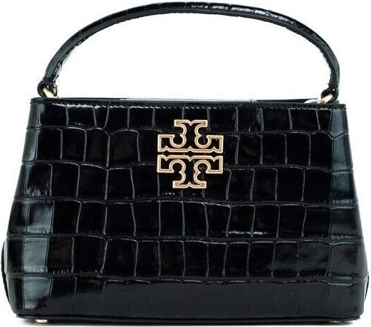 Handbag Tory Burch Small Black Crocodile Embossed Leather Micro Satchel