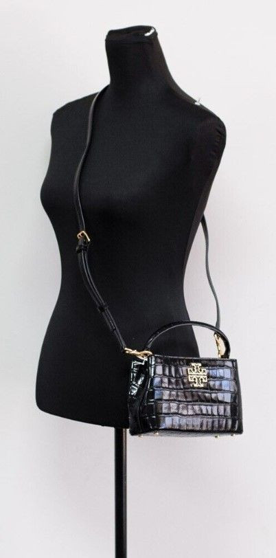 Handbag Tory Burch Small Black Crocodile Embossed Leather Micro Satchel