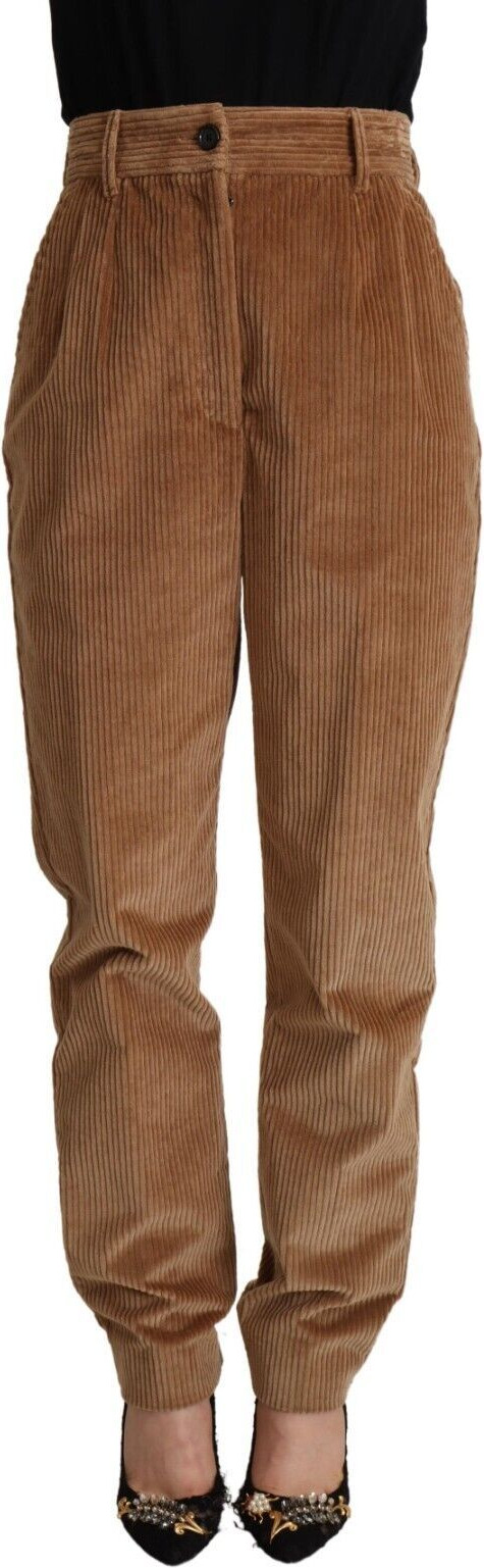 Brown Cotton Corduroy High Waist Skinny Pants Dolce & Gabbana