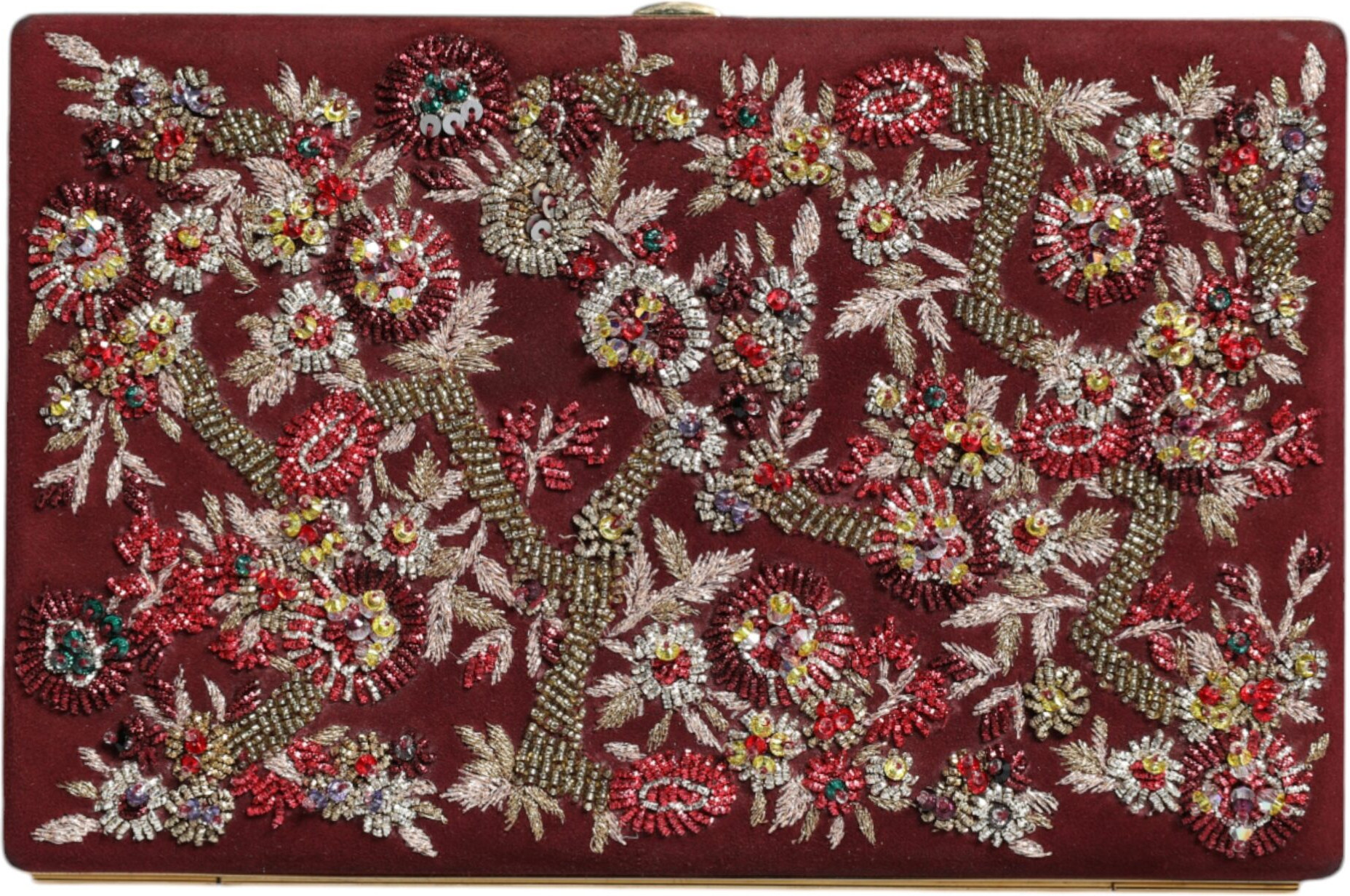 Kaltcha sumkasi Dolce & Gabbana Bordeaux baxmal tilla ramkali kechki sumka