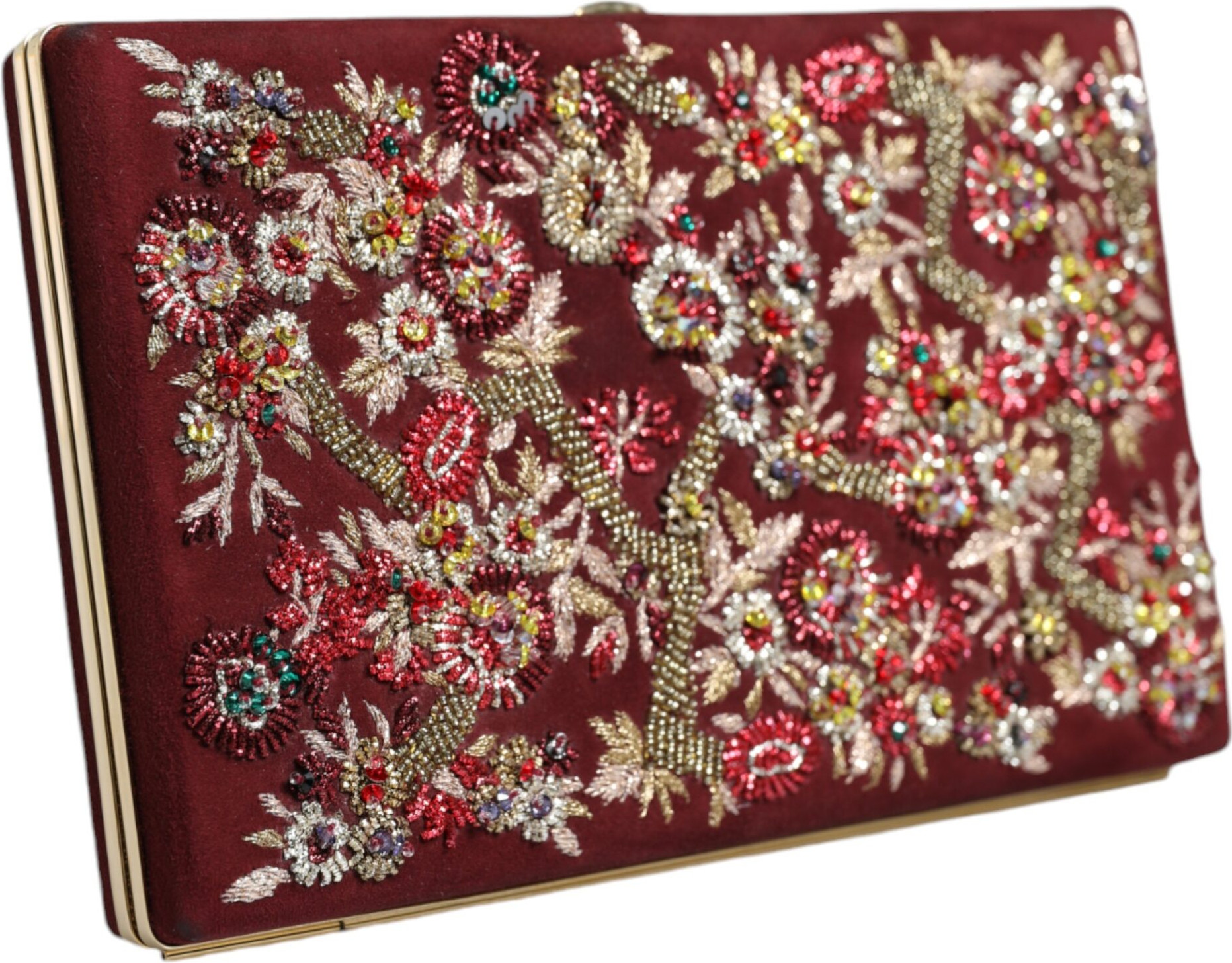 Kaltcha sumkasi Dolce & Gabbana Bordeaux baxmal tilla ramkali kechki sumka