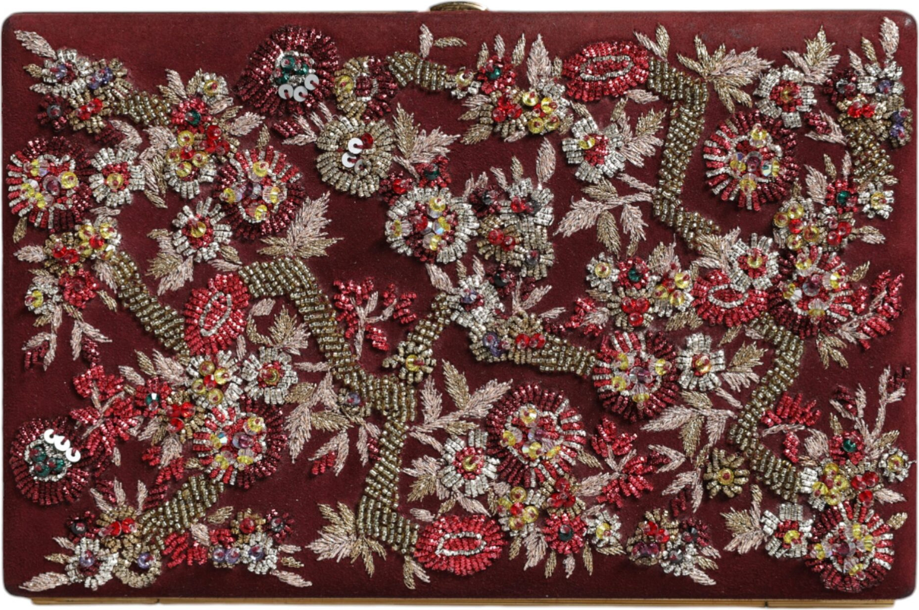 Kaltcha sumkasi Dolce & Gabbana Bordeaux baxmal tilla ramkali kechki sumka