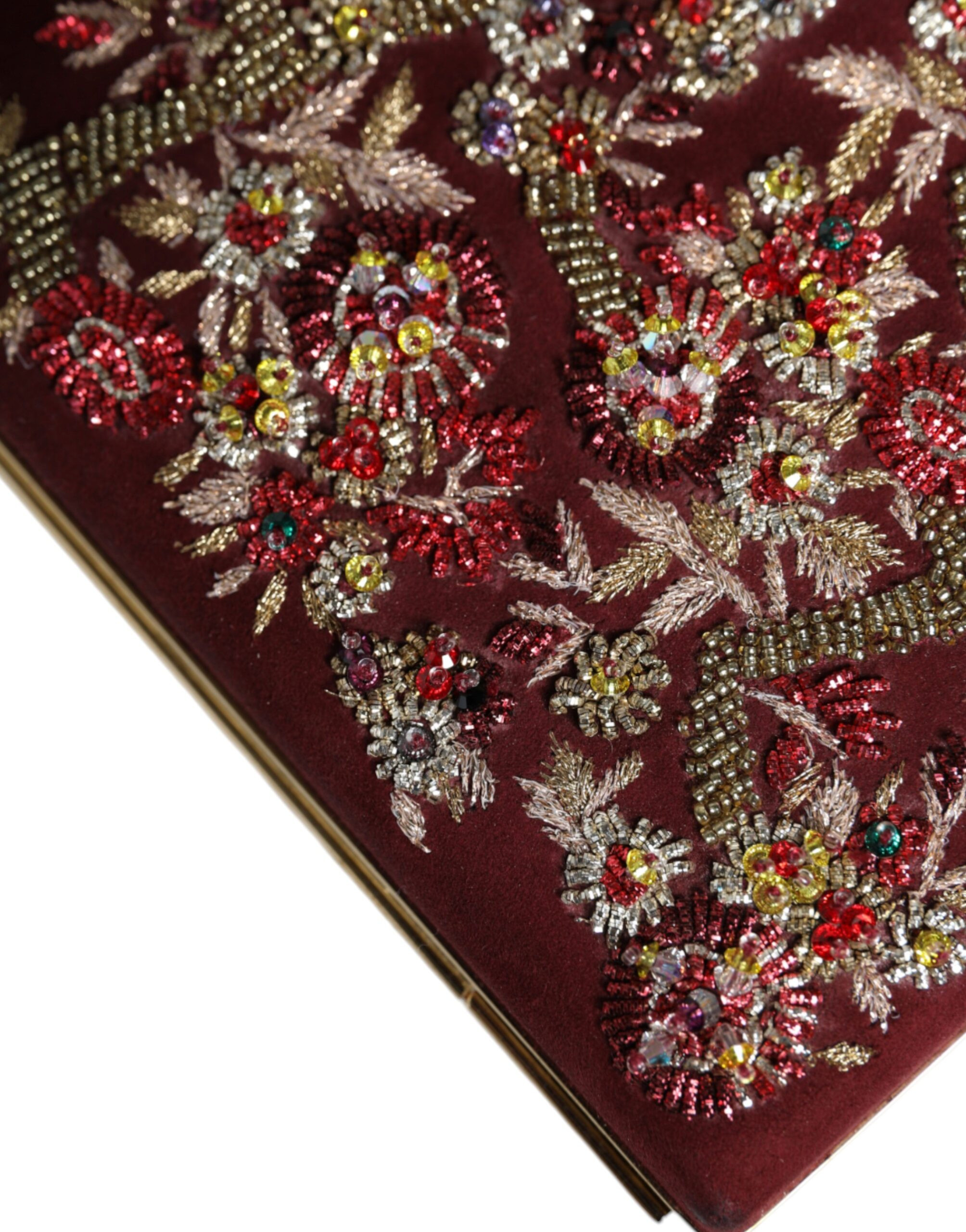Kaltcha sumkasi Dolce & Gabbana Bordeaux baxmal tilla ramkali kechki sumka