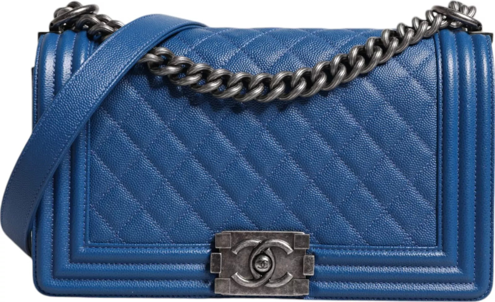 Shoulder Bag Chanel Blue Lambskin Double Chain Leather Medium