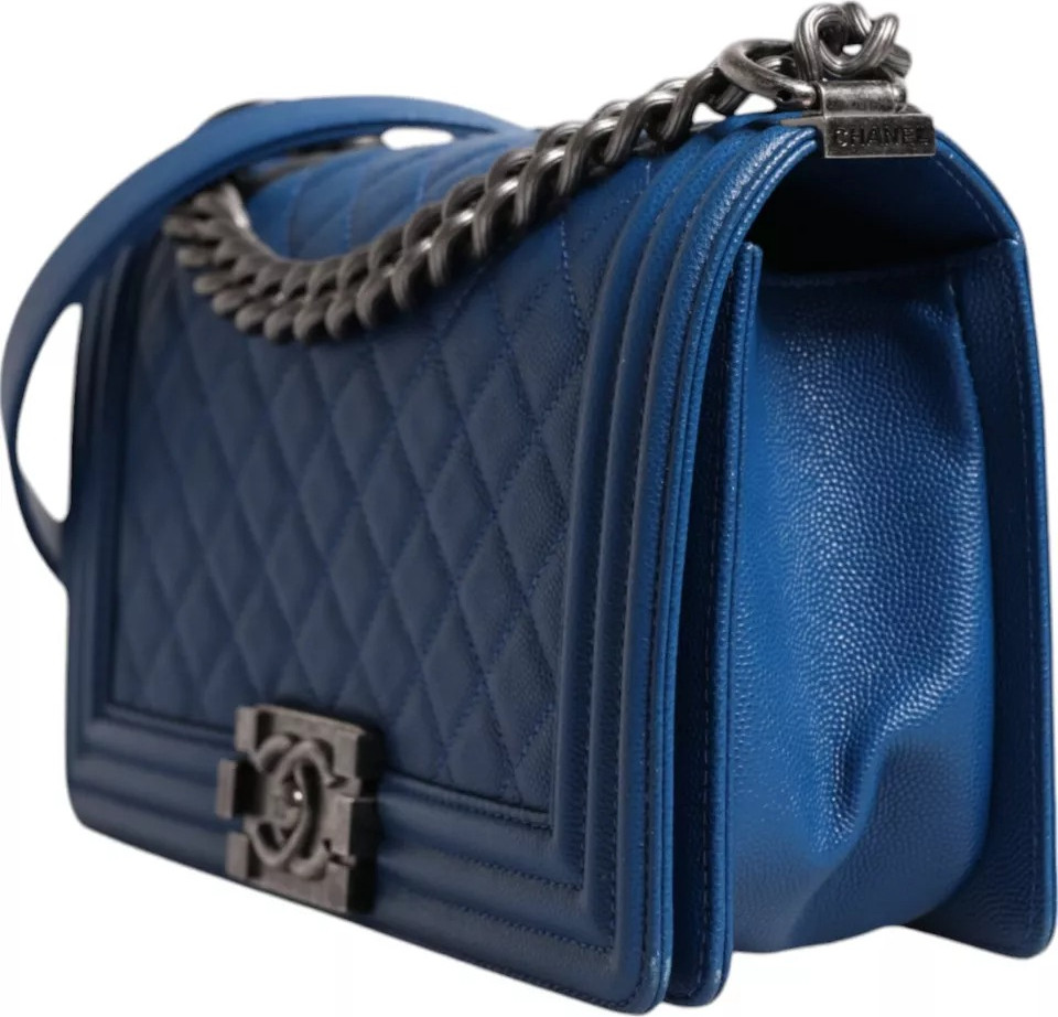 Shoulder Bag Chanel Blue Lambskin Double Chain Leather Medium
