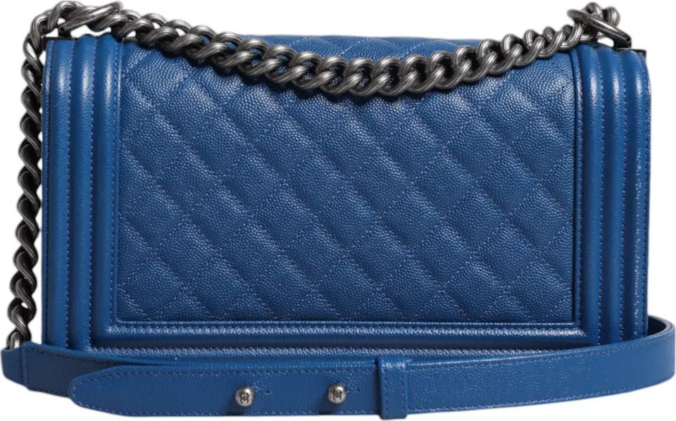 Shoulder Bag Chanel Blue Lambskin Double Chain Leather Medium