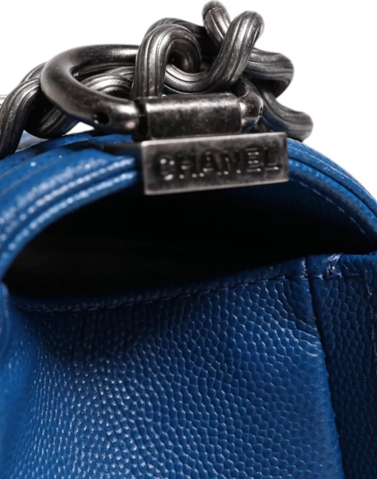 Shoulder Bag Chanel Blue Lambskin Double Chain Leather Medium