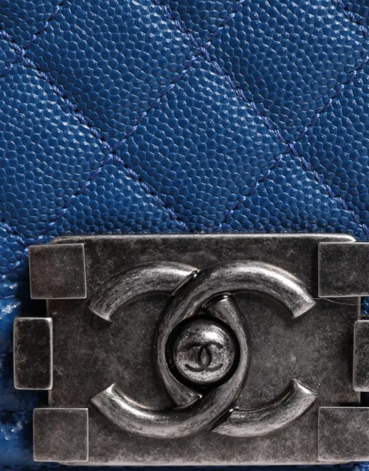 Shoulder Bag Chanel Blue Lambskin Double Chain Leather Medium