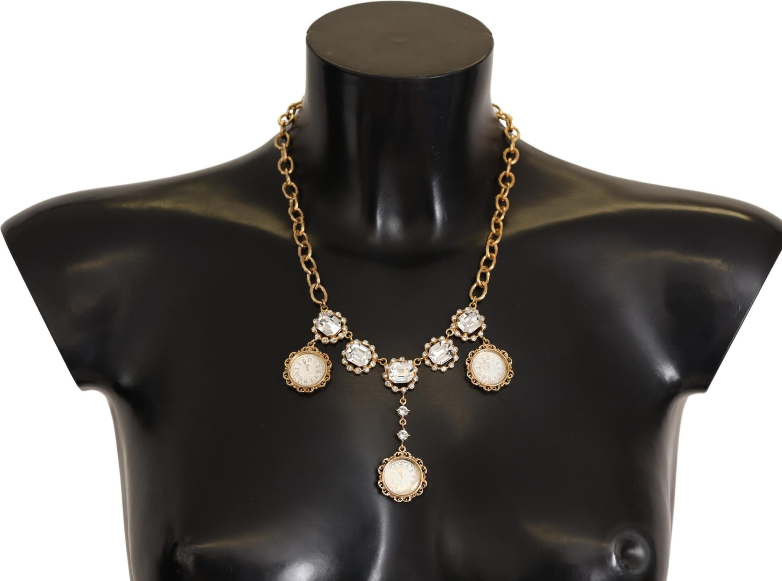 Gold Clock Statement Crystal Chain Necklace Dolce & Gabbana
